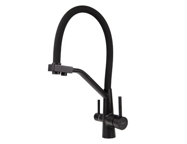 Смеситель VIKO для кухни под фильтр с гибким изливом Ø35, нерж. сталь (корпус/излив: черный мрамор/черный)