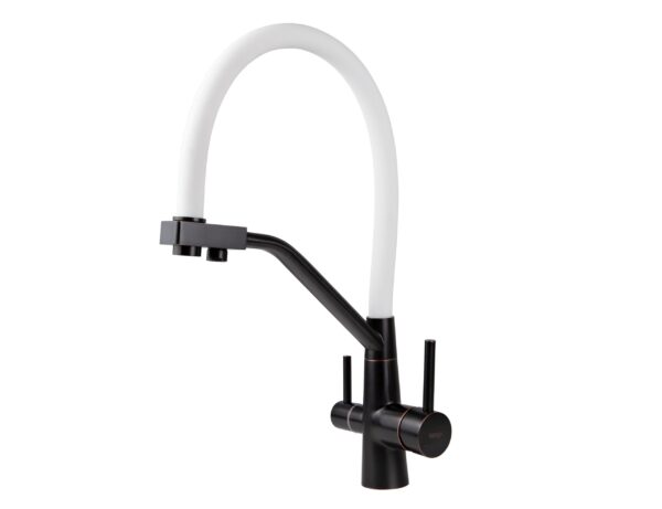 Смеситель VIKO для кухни под фильтр с гибким изливом Ø35, нерж. сталь (корпус/излив: бронза черная/белый)
