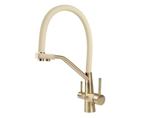 Смеситель VIKO для кухни под фильтр с гибким изливом Ø35, нерж. сталь (корпус/излив: бронза/жасмин)