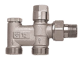 Узел подключения 1/2"х3/4" для двухтруб. систем с запиранием и настройкой "ГЕРЦ"