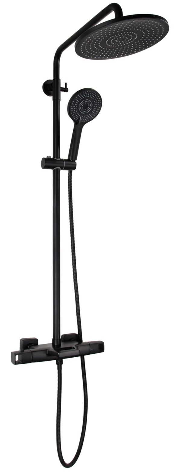Душевая система KAISER Quadris с термостатом (стац. лейка ), черный матовый