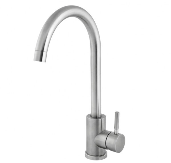 Смеситель для кухни однорычажный, высокий излив, нерж. сталь, карт. 35 (латунь) RUSANT PC-К 390